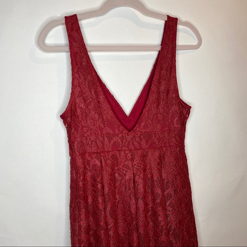 Free People Red ❤️ Lace V-neck Dress with Shimmer - Picture 6 of 13